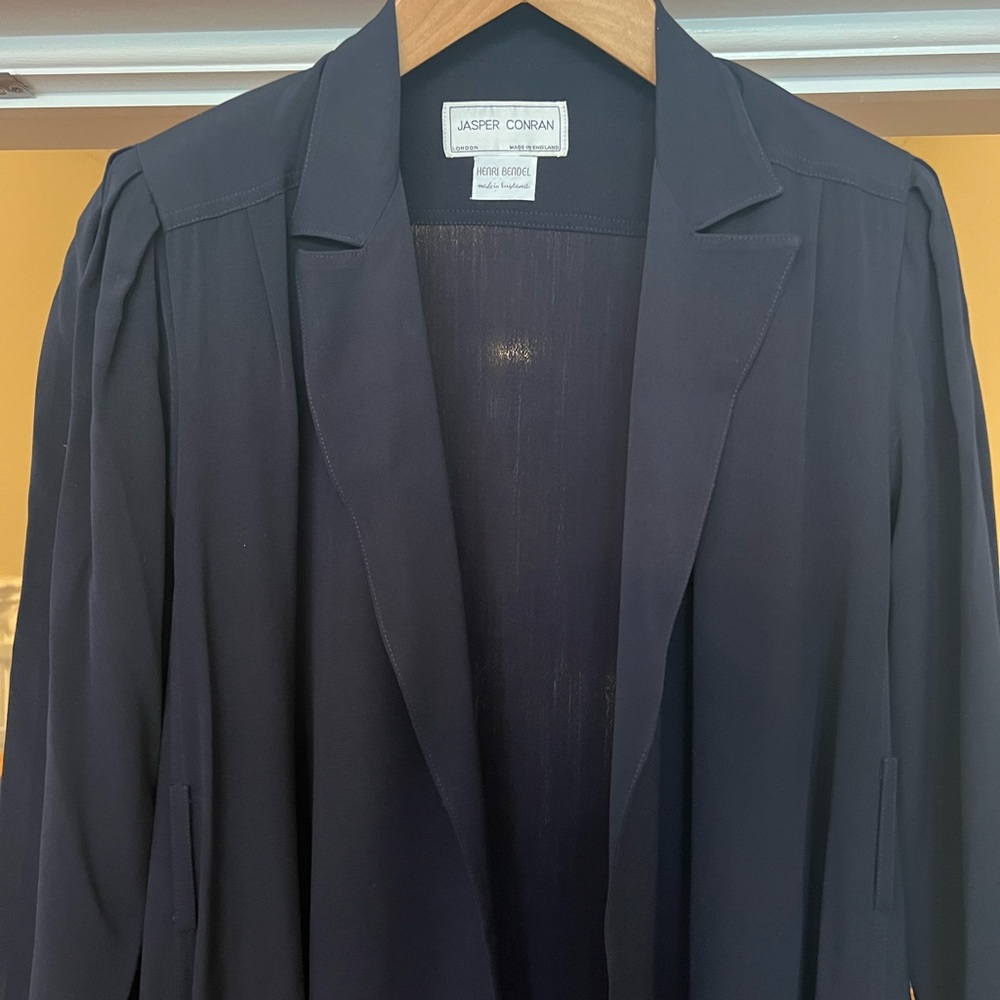 Jasper Conran for Henri Bendel Navy two piece women’s long coat and pants vtg